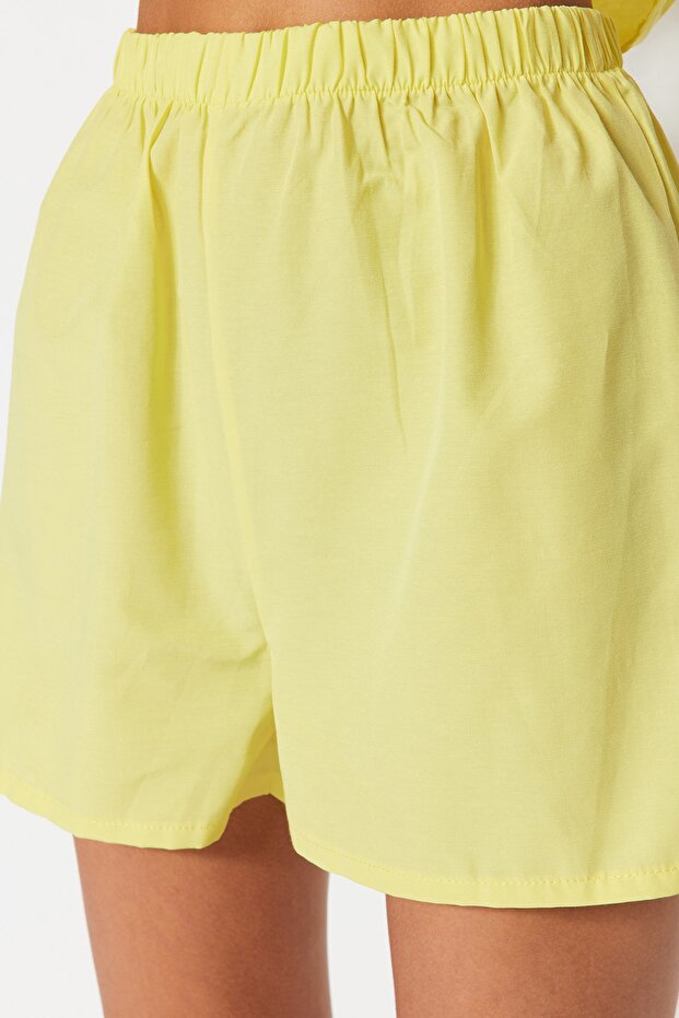 Sarı Terrycotton Şortlu Dokuma Pijama Takımı THMSS23PT00132 - 6