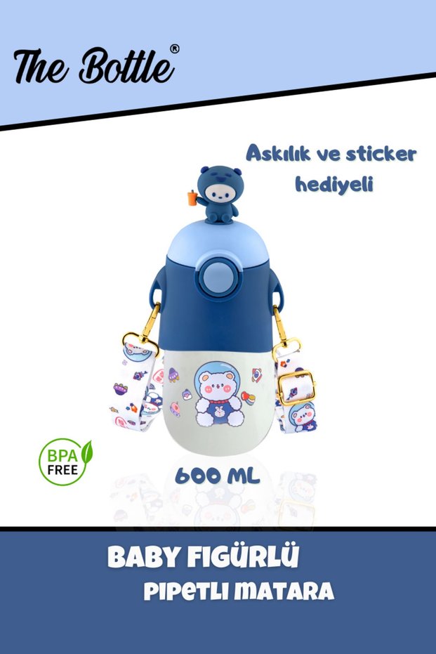 New 600ml Unbreakable Children's Water Bottle with Straw Easy Drinking, BPA Free Water Bottle with Sticker Figured Water Bottle