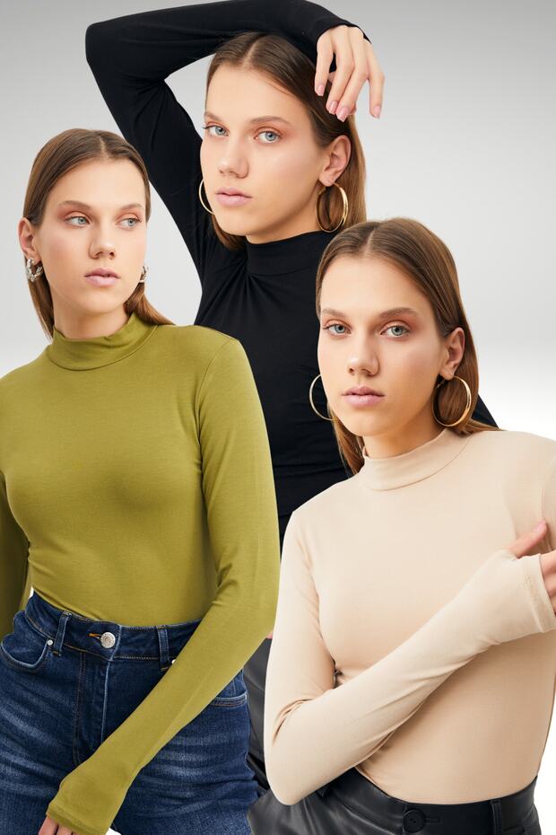Women's Black Cream Oil Green Finger Detail 3-Piece Body