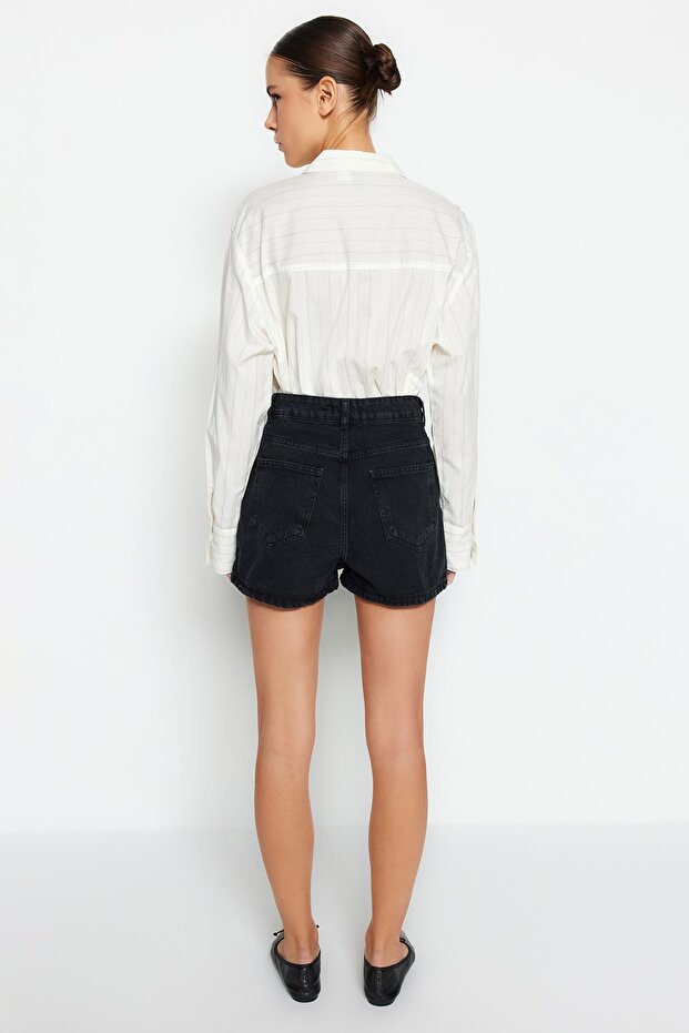 Siyah More Sustainable Mini Denim Şort Etek TWOSS23SR00190 - 4