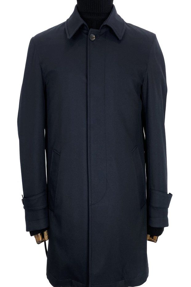 3140 Men's Navy Blue Vest and Belted Waterproof Polyester Overcoat