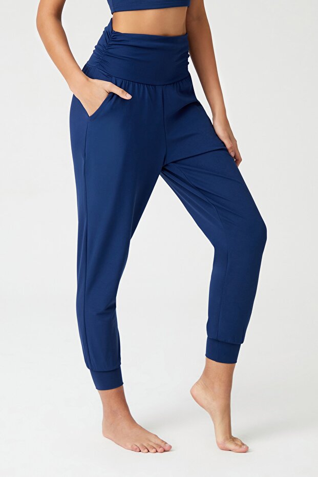 Navy Blue Elastic Waist Shalwar Look Harem Pants Yoga Joggers