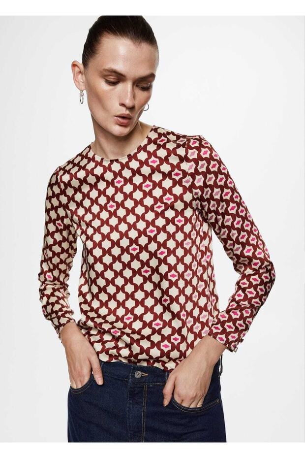 Desenli Saten Bluz - 1
