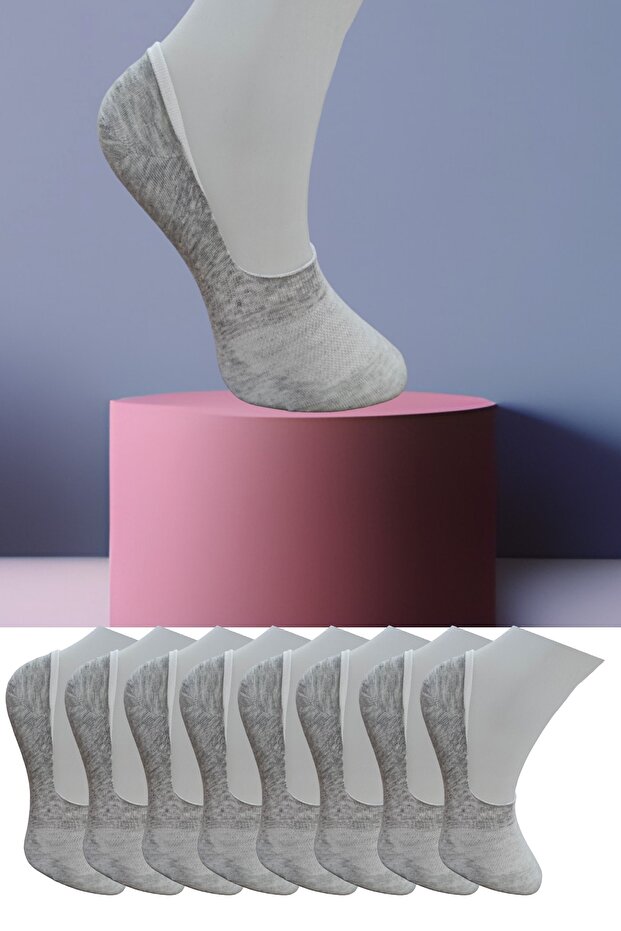 Seamless 8 Pairs Combed Cotton Invisible Ballerina Socks with Silicone Anti-Slip Tape