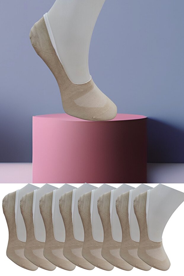 Seamless 8 Pairs Combed Cotton Invisible Ballerina Socks with Silicone Anti-Slip Tape