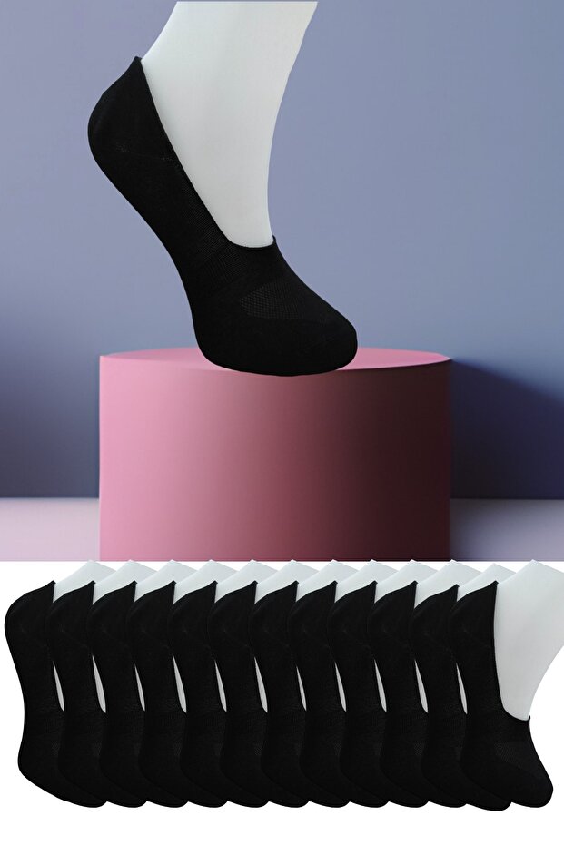 Seamless 12 Pairs Combed Cotton Invisible Ballerina Socks with Silicone Anti-Slip Tape