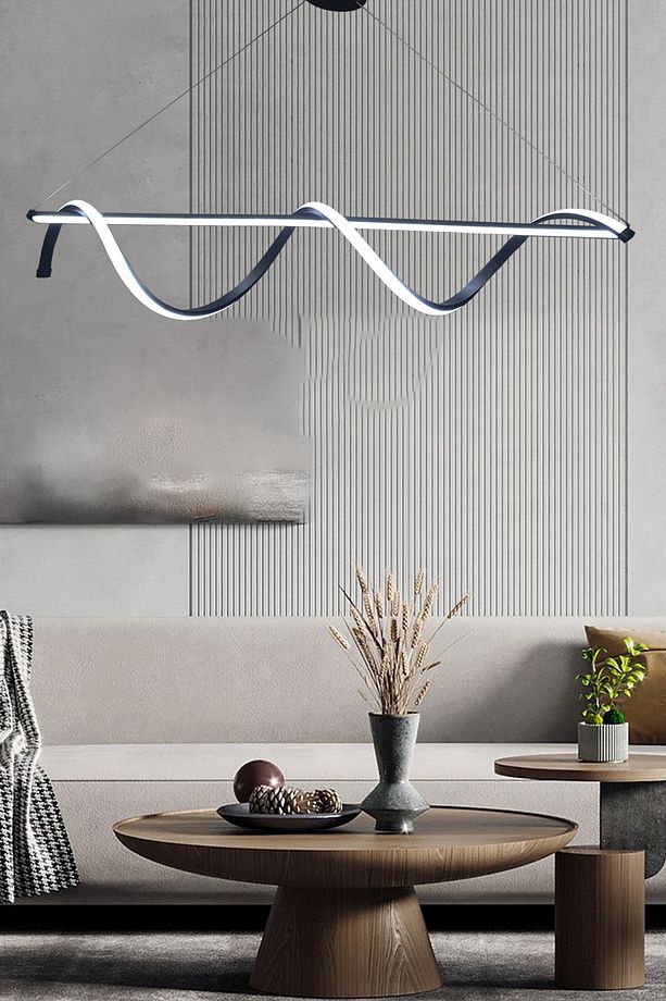 Çubuk Model Siyah Yemek Masa Avizesi, 3 Renk Led Aydınlatmalı, Modern Salon Avizesi,ofis Led Avizesi - 1