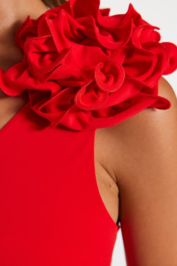 Ciemnoczerwony bikini z aplikacją, z jednym ramiączkiem, brazylijskie TBESS23MA00401 - 5