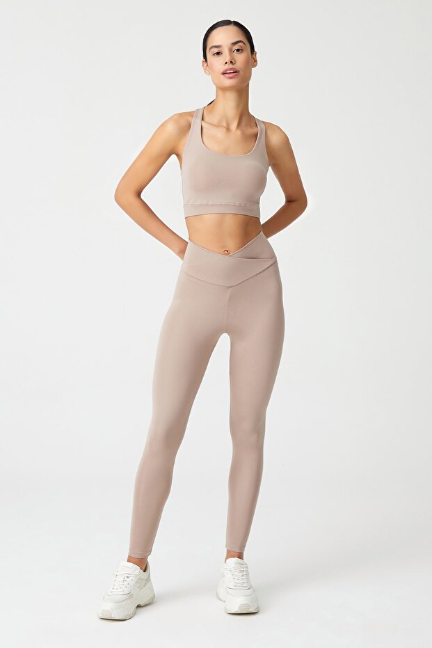 Beige Cross Waist Detailed Tights Envelope
