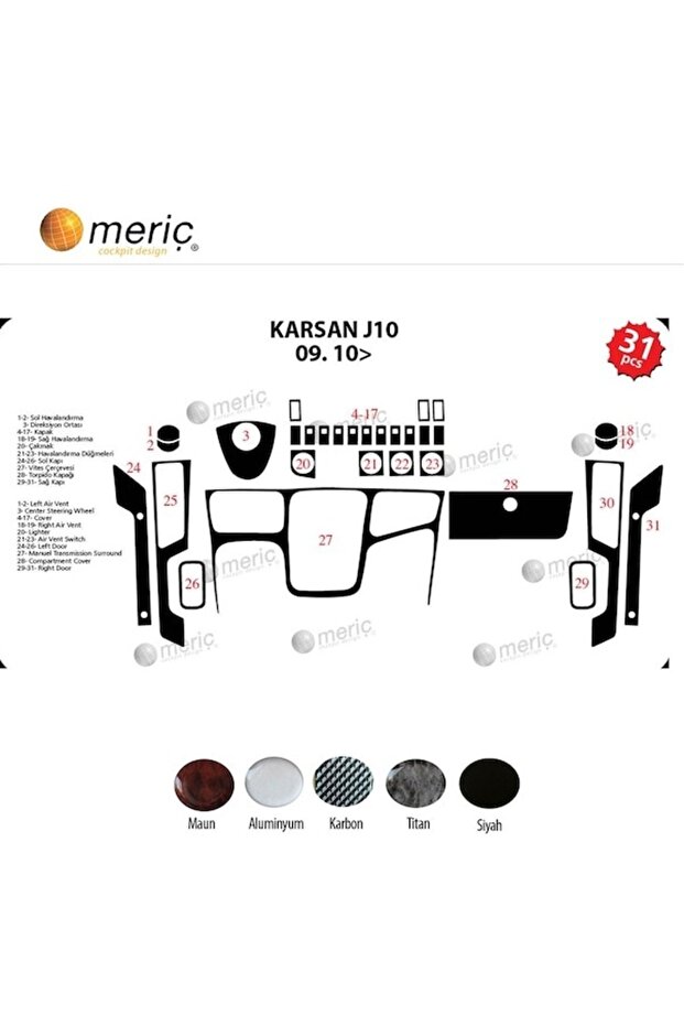 Meriç ® Peugeot Karsan J10 Front Glove Box Coating Aluminum 31 Pieces 2010-›