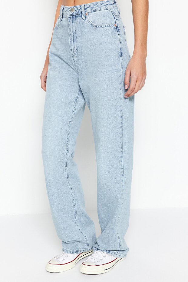 Mavi Yüksek Bel Straight Düz Kesim %100 Pamuk Non-Stretch Jeans TWOSS22JE0242 - 5