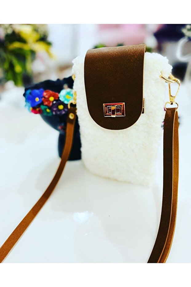 Plush Phone Bag with Handmade Leather Cover