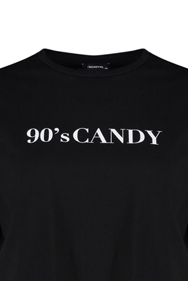 Siyah Geniş Kalıp Baskılı Bisiklet Yaka %100 Pamuk Örme T-shirt TBBSS23BF00015 - 7