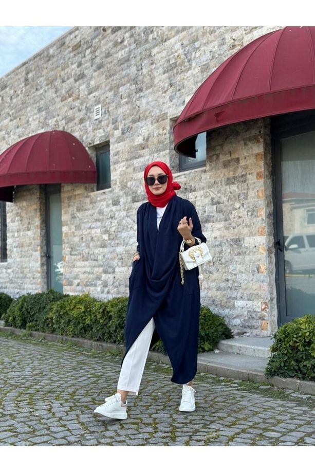 Tesettür Çapraz Kanguru Tunik Lacivert Model-417 - 4