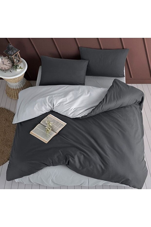 Tek Kişilik Nevresim Takımı Siyah Antrasit Çift Taraflı - 1