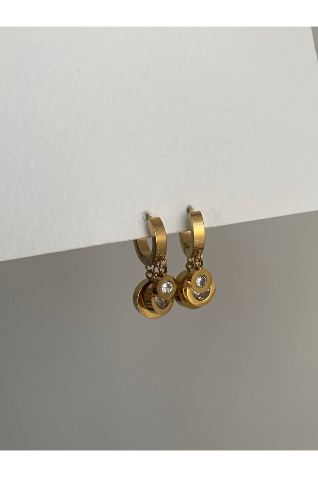 Steel Gold Stone 3-Piece Dangle Cartier Model Earrings - No Darkening-