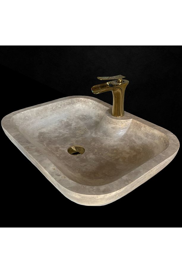 Traverten Batarya Çıkışlı Oval Kenarlı Dikdörtgen Lavabo - 4