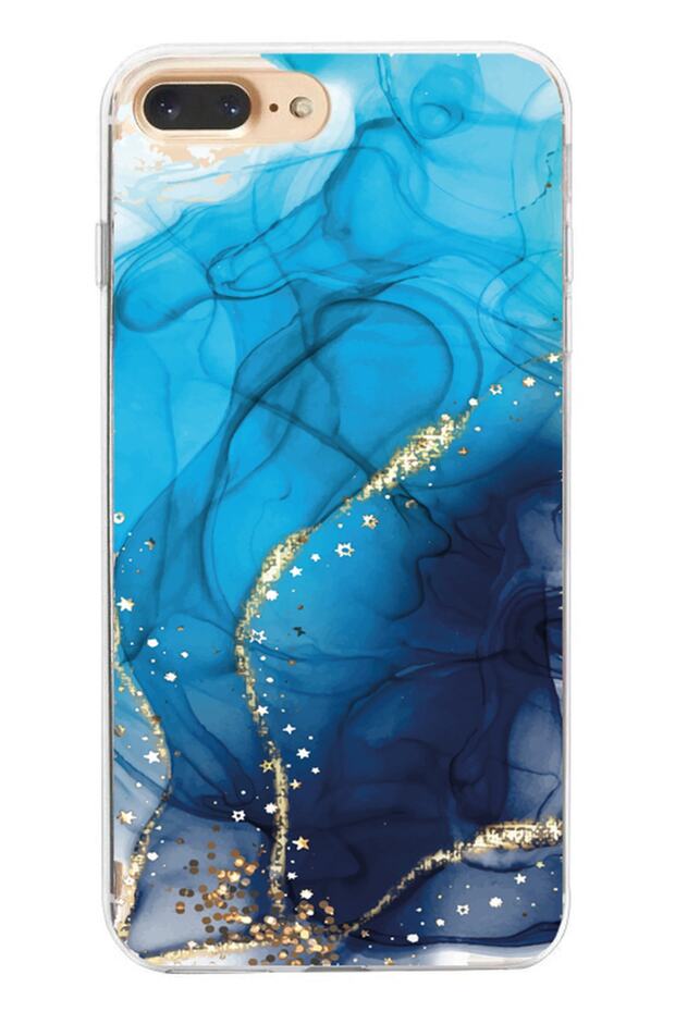 Iphone 7/8 Plus Compatible Blue Granite Pattern Transparent Phone Case