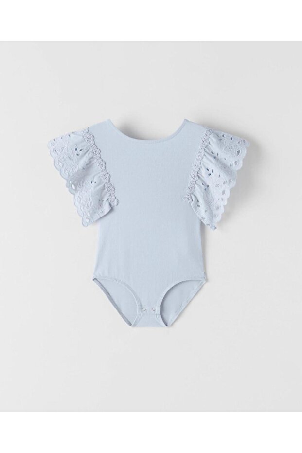 Girl's Snap-on Bodysuit with Lace Sleeves