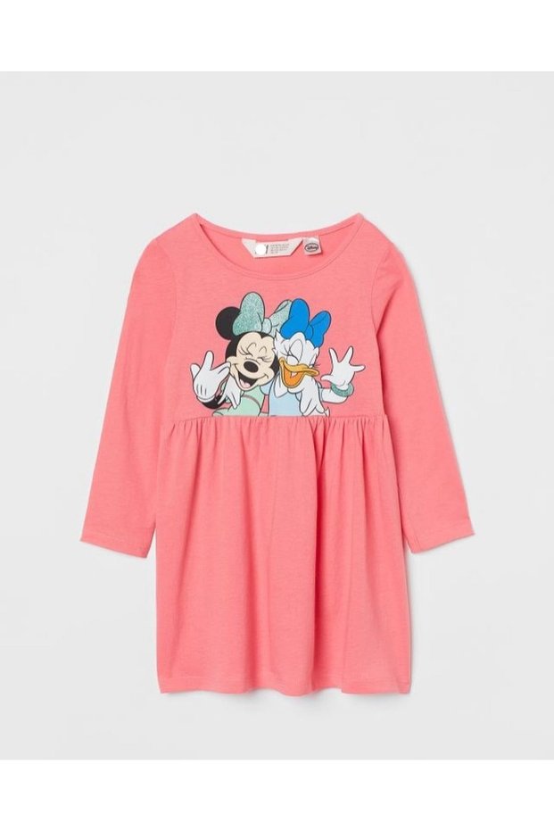 Girl's Minniemouse and Daisy Duck Printed Long Sleeve Seasonal Dress