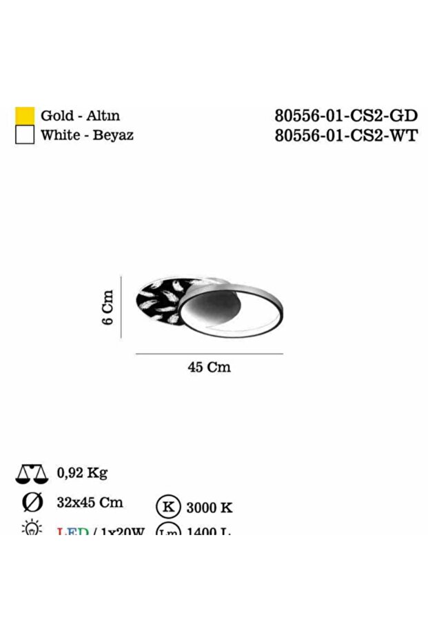 Lensa 450 Cap Ledlı Beyaz Plafonyer 3000k 20w - 3