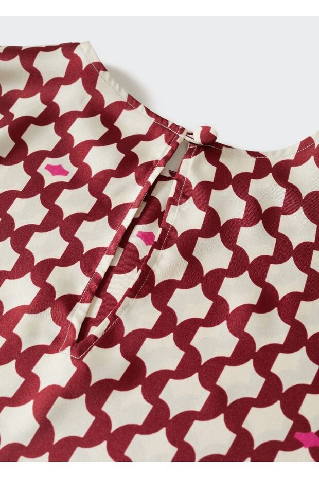 Desenli Saten Bluz - 5