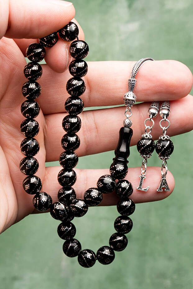 Çeşmi Bülbül Gümüş Işlemeli Oltu Tesbih - 2