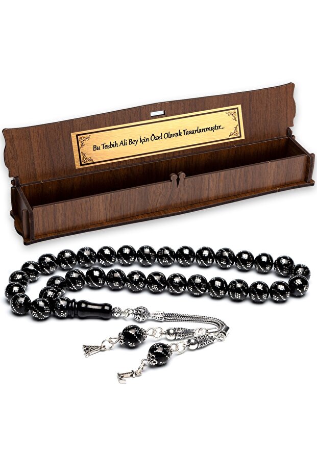 Çeşmi Bülbül Gümüş Işlemeli Oltu Tesbih - 3