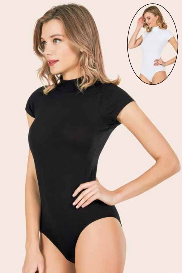 3 Pieces Women's Lycra Cotton Turtleneck Short Sleeve Snap Body 92% Cotton 8% Lycra