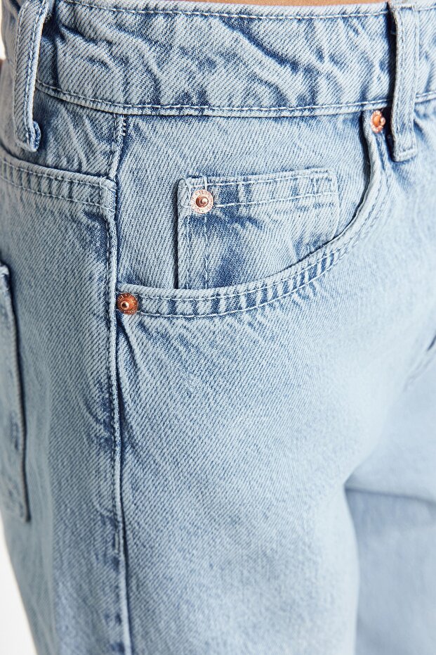 Mavi Yüksek Bel Straight Düz Kesim %100 Pamuk Non-Stretch Jeans TWOSS22JE0242 - 7