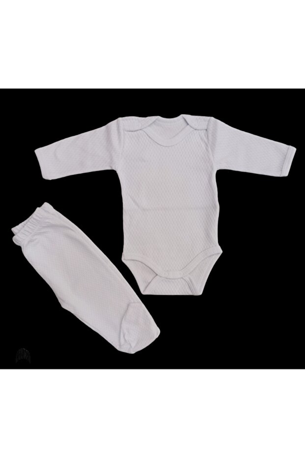 Long Sleeve Baby Bodysuit with Snaps and Plain Color Bottom Bodysuit with Booties (White Color)