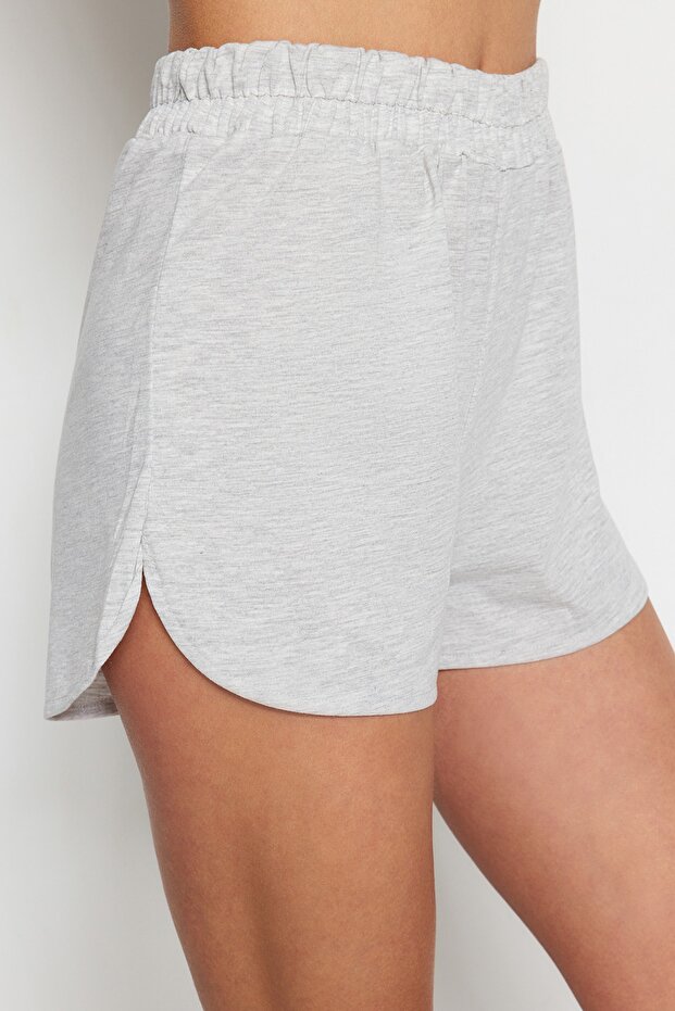 Gri Büzgülü Şortlu Örme Pijama Takımı THMSS23PT00010 - 5