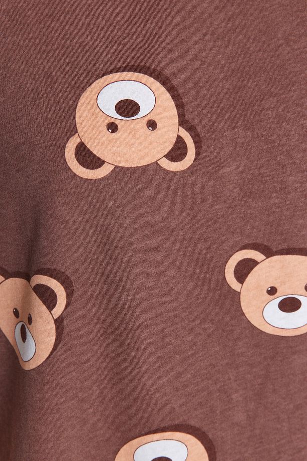 Kahverengi %100 Pamuklu Ayıcıklı Şortlu Örme Pijama Takımı THMSS23PT00005 - 6
