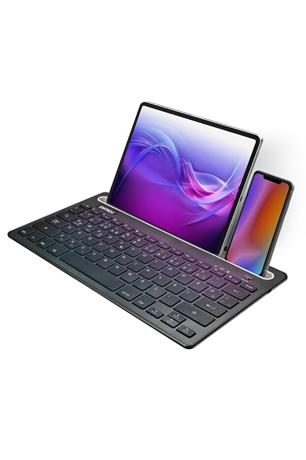 Kb-bt82 Siyah Bluetooth Ultra Ince+şarjlı Mac/win/android/ıos Uyumlu Tablet Standlı Kablosuz Klavye - 4