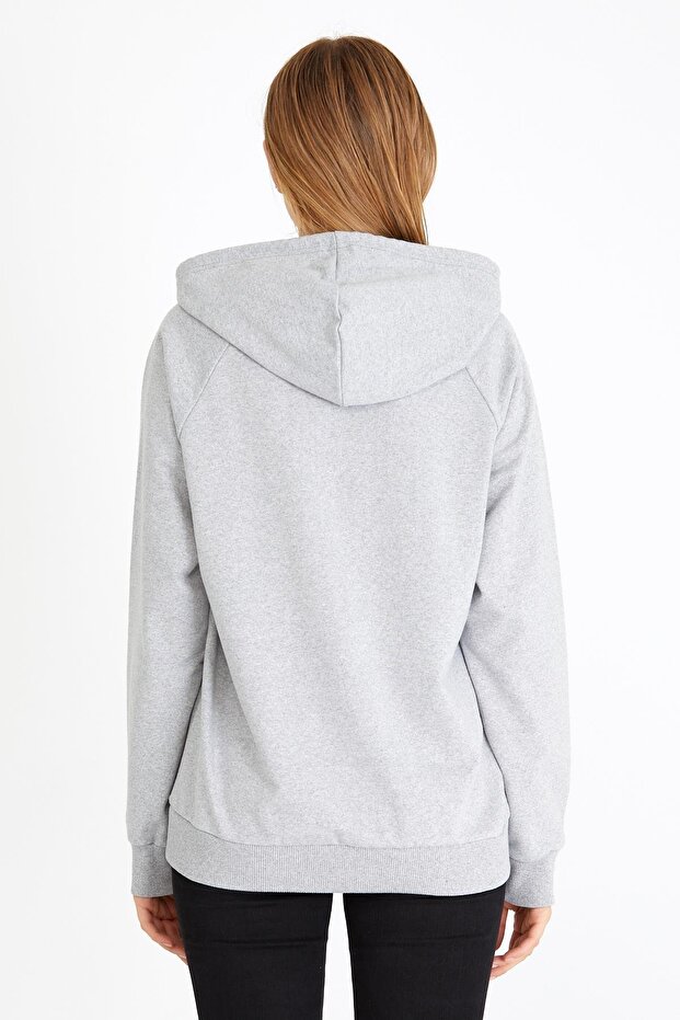 Kadın Gri Renk Kapüşonlu Basic Örme Sweatshirt - 6