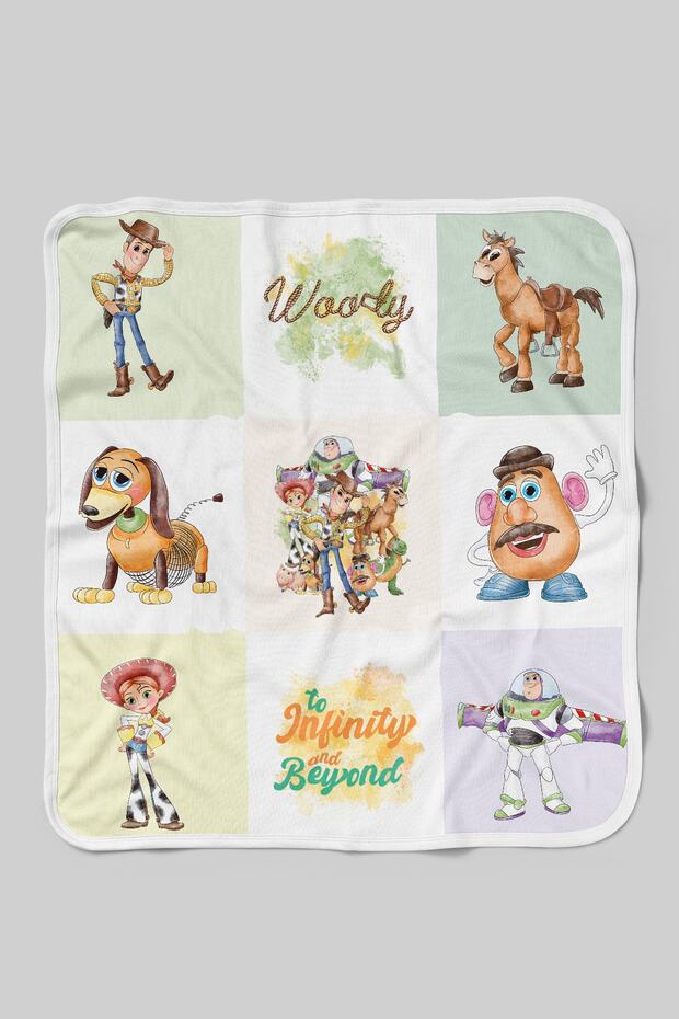 Organic Double Face Printed Baby Blanket - Cartoon Series - Toy Story Patchwork