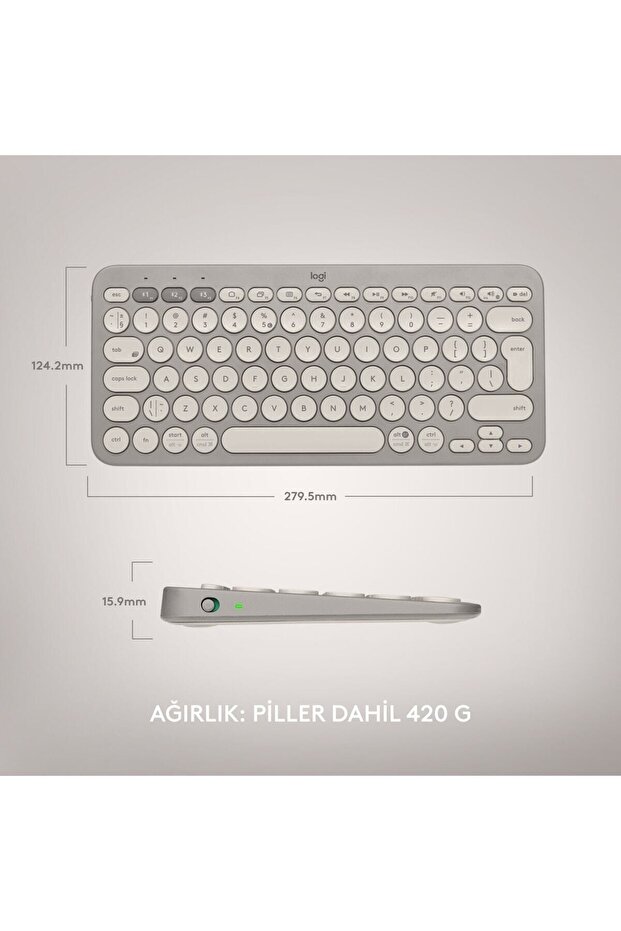 K380 Kompakt Kablosuz Bluetooth Türkçe Q Klavye - Bej - 7