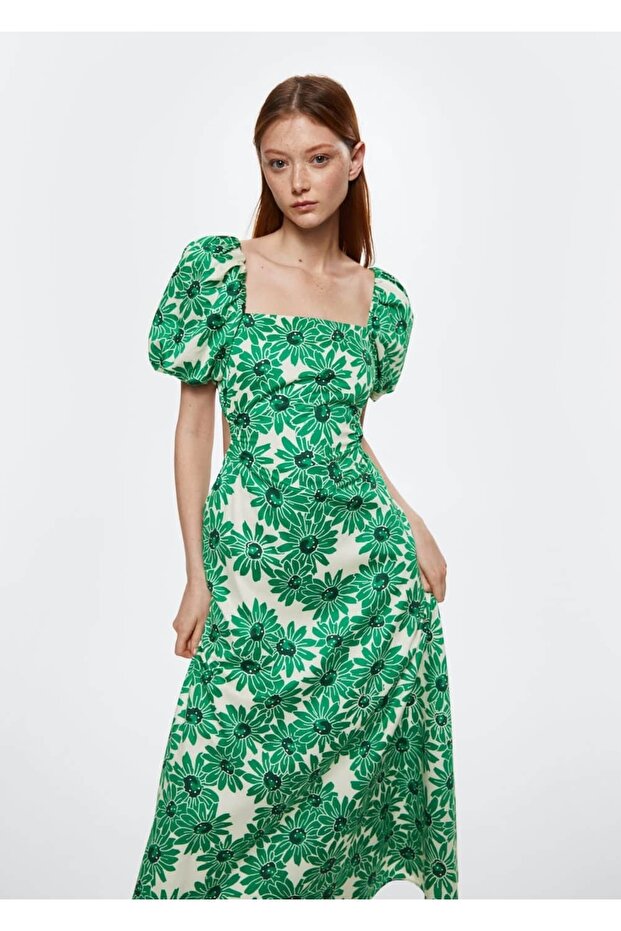 Çiçekli Pamuklu Elbise - 1