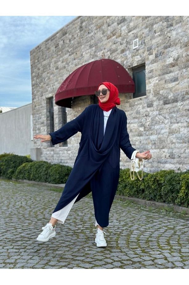 Tesettür Çapraz Kanguru Tunik Lacivert Model-417 - 5