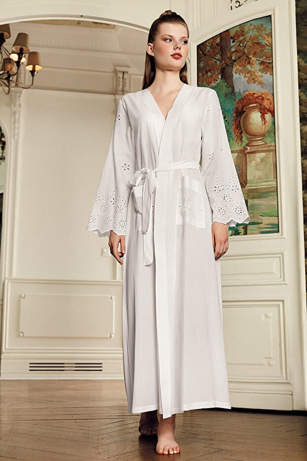 Rochie lungă țesută Ecru-11500 - 4