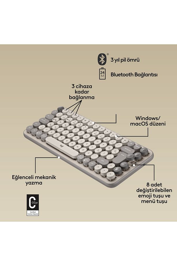 Pop Keys 920-011526 Türkçe Q Bej Kablosuz Klavye - KL-322 - 6