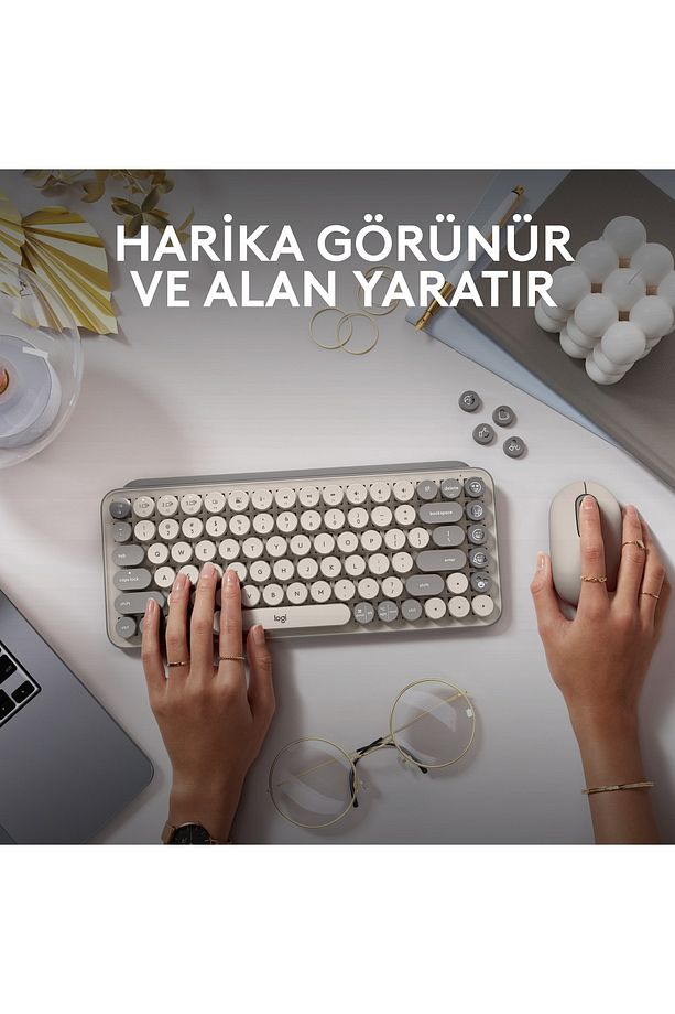 Pop Keys 920-011526 Türkçe Q Bej Kablosuz Klavye - KL-322 - 7