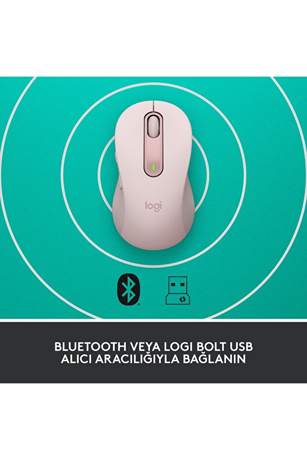 Signature M650 Büyük Boy Sağ El Için Sessiz Kablosuz Mouse - Pembe - 7
