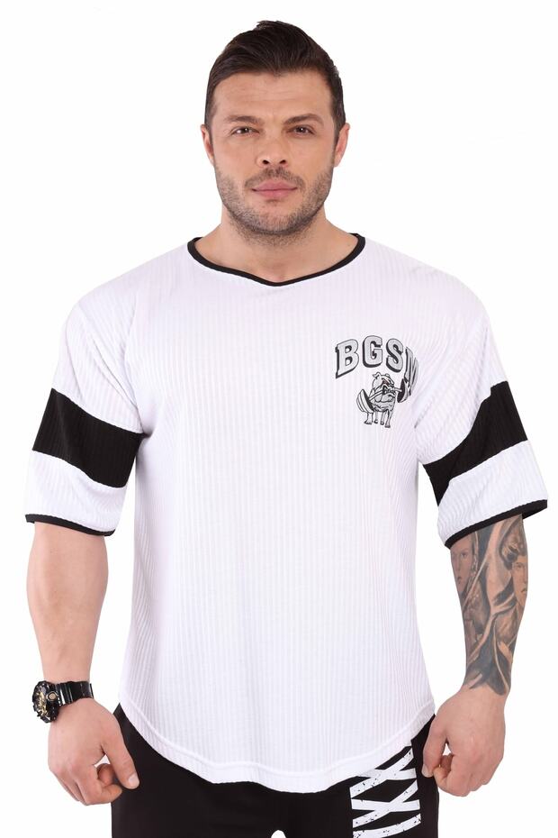 Relaxed Fit Sports T-Shirt White Bodybuilding Cardio Rag-Top T-Shirt 3272