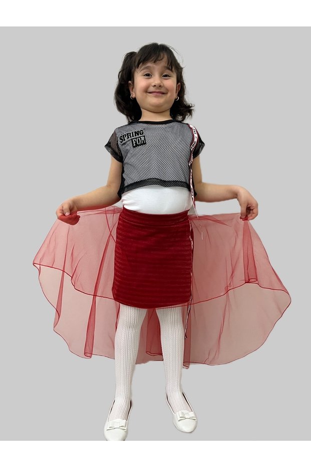 Girl's Suit with Tulle Skirt / Mesh Girls Suit / Suit with Tail Skirt