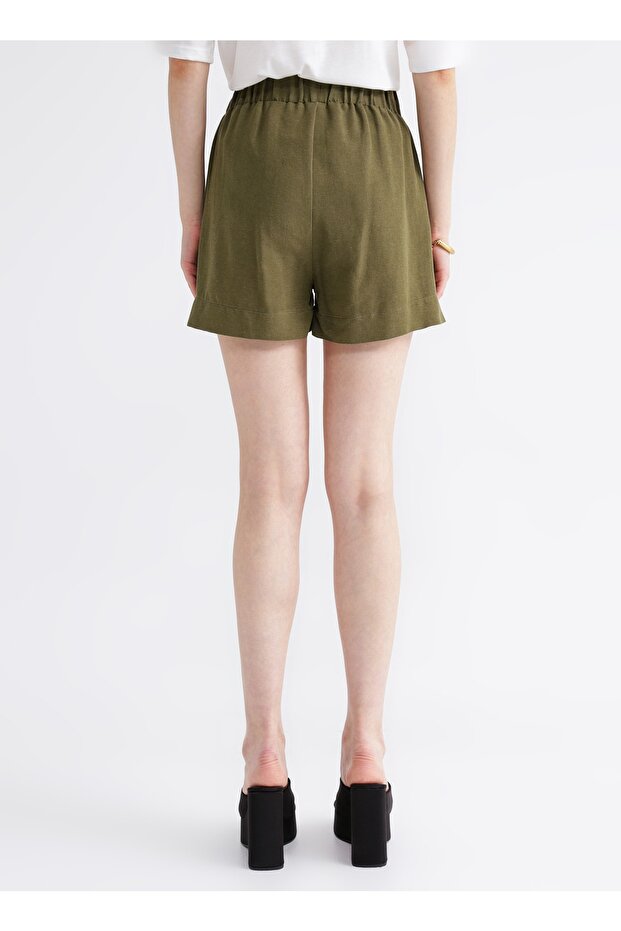 Lastikli Bel Basic Haki Kadın Şort Frankı - 4