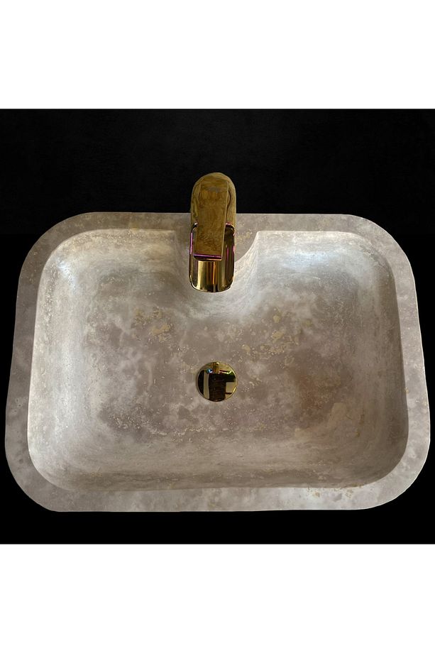 Traverten Batarya Çıkışlı Oval Kenarlı Dikdörtgen Lavabo - 2