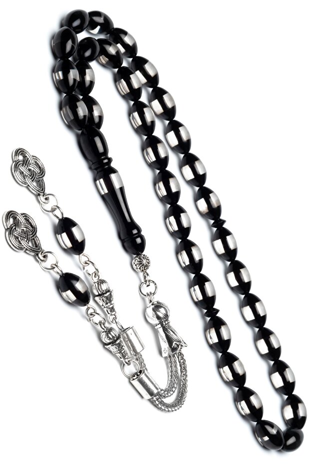 Men's 7x11mm Black White Vernier Scented Powder Amber Rosary