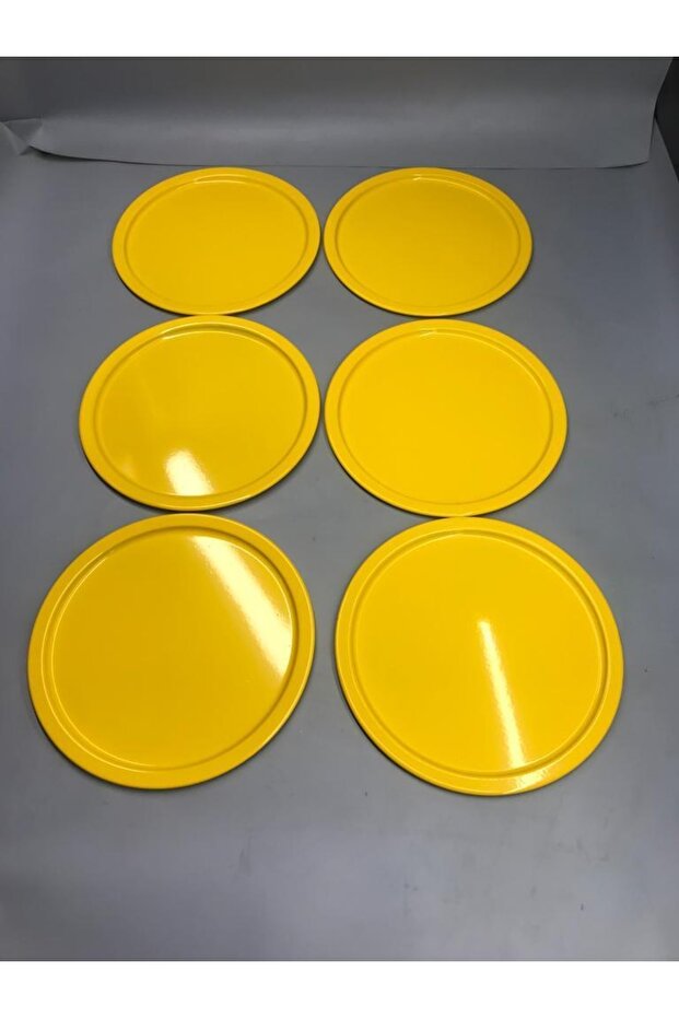 6-Piece Metal Yellow Single Decorative Tea, Coffee and Cake Service Presentation Tray 23 Cm