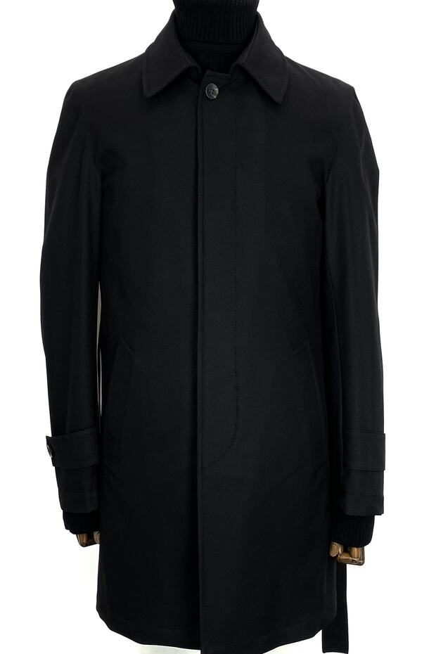 3140 Men's Black Vest and Belted Waterproof Polyester Overcoat